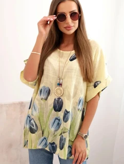 Dámská bavlněná košile s květinovým vzorem žlutý
