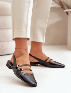 Lakované Baletky S Pásky Na Nízkém Podpatku Černé Bialettia