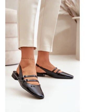 Lakované Baletky S Pásky Na Nízkém Podpatku Černé Bialettia