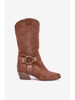 Zazoo 3669 Semišové Kozačky Cowboy Dámské Do Poloviny Lýtek Hnědé