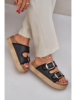 Sandály S Pletením A Sponami Na Masivní Platformě Černé Aralissea