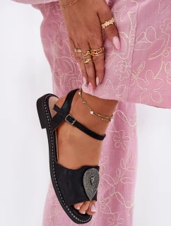 Dámské Sandály Na Plochém Podpatku S Ozdobou S.Barski KV51-098 Černé