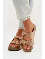 Dámské pantofle se zlatými sponkami a knoflíky Khaki Tervina