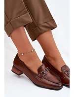 Kožené dámské polobotky na podpatku s ozdobou Vinceza 39978 hnědé