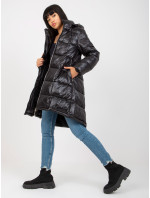 Dlouhá černá zimní bunda s kapucí