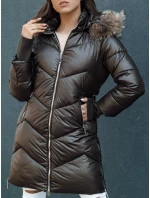 Dámská prošívaná zimní bunda z umělé kožešiny s kapucí LAGOON hnědá FashionStreet TY4500