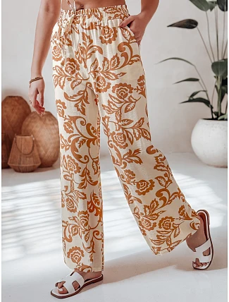 Dámské květované kalhoty s širokými nohavicemi LOVEGARDEN camel FashionStreet UY2657 Dámské květované kalhoty s širokými nohavicemi LOVEGARDEN camel FashionStreet UY2657
