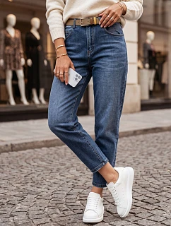 Dámské džíny s páskem, střih mom fit, modré, FashionStreet UY3118