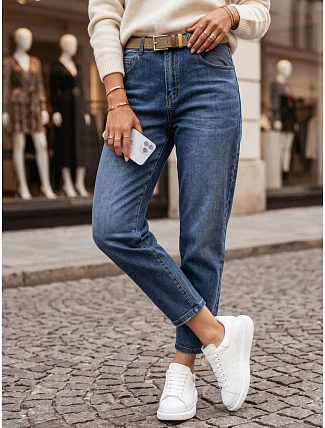 Dámské džíny s páskem, střih mom fit, modré, FashionStreet UY3118