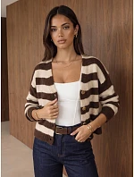 Dámský oversize kardigan s pruhy v čokoládově-béžové barvě FashionStreet MY2611
