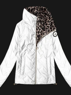 Dwustronna pikowana kurtka ze stójką Goodlookin biała-panterka (B8579-26)
