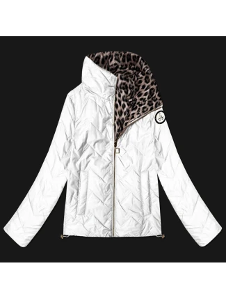 Dwustronna pikowana kurtka ze stójką Goodlookin biała-panterka (B8579-26)