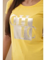 Dámské bavlněné tričko s potiskem CHIC žlutá