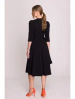 S404 Úpletové šaty s vázacím páskem - černé