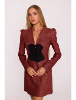 M869 Tvídové šaty s výstřihem do V - bordó