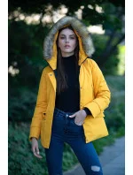Žlutá dámská zimní zimní bunda s kapucí (j9-066)