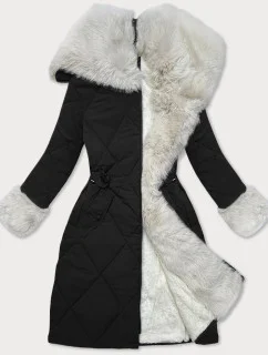 Černo-béžová prošívaná zimní bunda s kožešinovou podšívkou Way Mode (WD202308)