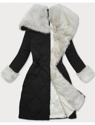 Černo-béžová prošívaná zimní bunda s kožešinovou podšívkou Way Mode (WD202308) Černo-béžová prošívaná zimní bunda s kožešinovou podšívkou Way Mode (WD202308)