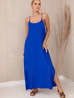 Dlouhé šaty bez ramínek chrpově modrá