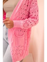 Dámský kardigan s kapsami a perforací světle růžový