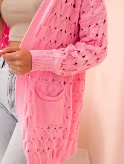 Dámský kardigan s kapsami a perforací světle růžový