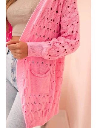 Dámský kardigan s kapsami a perforací světle růžový