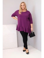 Dámská blůza Plus Size s bavlnou a volánem a ohrnovacími rukávy tmavě fialová