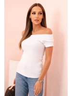 Dámská bavlněná blůza s výstřihem do V a potiskem bílá Dámská bavlněná blůza s výstřihem do V a potiskem bílá