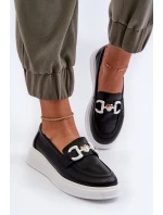 Dámské kožené mokasíny na platformě černé S.Barski LR720