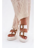 Eko Kožené Sandály Dámské Na Platformě S Přezkami Bílé Xanivia Eko Kožené Sandály Dámské Na Platformě S Přezkami Bílé Xanivia