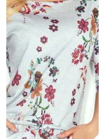 Dámské šaty netopýří střih s kapsami a zavazovací tkanicí květinové šedé - Šedá / S - Numoco