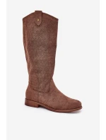 Kozačky Na Plochém Podpatku S Vzorem Hnědé S.Barski HY51-062