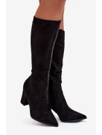 Dámské kozačky na podpatku z eko semiše vyhřívané černé Narille