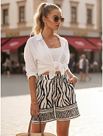 Dámské letní kraťasy s vázáním a potiskem, bílo-námořnická modrá, FashionStreet SY0540 Dámské letní kraťasy s vázáním a potiskem, bílo-námořnická modrá, FashionStreet SY0540