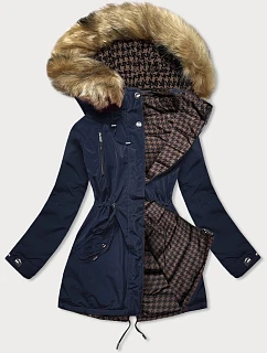 Dámská oboustranná zimní bunda tmavě modrá a hnědá (w557big)