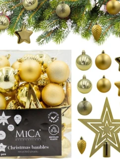 DEKORATIVNÍ PLASTOVÉ CETKY BEZPEČNÉ 40KS ZLATÁ SLÍDA