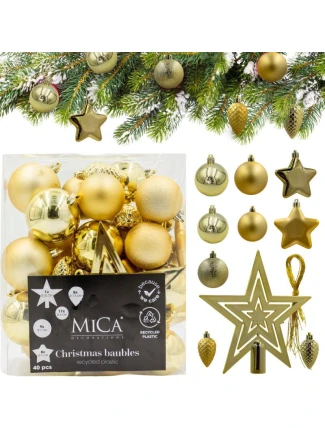 DEKORATIVNÍ PLASTOVÉ CETKY BEZPEČNÉ 40KS ZLATÁ SLÍDA