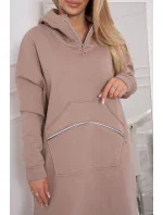 Zateplené šaty s kapucí tmavě béžové