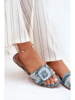 Ploché Dámské Pantofle S Ozdobnou Sponou Modré Clariola