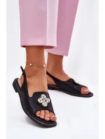 Dámské Sandály Na Plochém Podpatku S Ozdobným Detalem S.Barski KV51-080 Černé