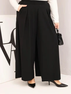 Dámské bavlněné kalhoty Plus Size s širokými nohavicemi a volným střihem černé