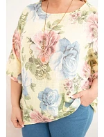 Dámská bavlněná halenka Plus Size s krátkým rukávem a květinovým vzorem žlutá Dámská bavlněná halenka Plus Size s krátkým rukávem a květinovým vzorem žlutá