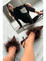 Lodičky s peřím a otevřenou patou čokoládové Belice