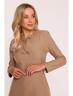 Dámské šaty s mašlemi S413 béžové - Stylove Dámské šaty s mašlemi S413 béžové - Stylove