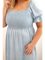Dámské šaty plus size s krátkým rukávem a řasením z tencelu maxi světle džínová