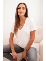 Dámská bavlněná blůza s výstřihem do V a krátkým rukávem ecru