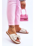 Dámské kožené pantofle s mašlí Bílé Becky Dámské kožené pantofle s mašlí Bílé Becky