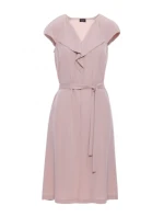 S411 Šaty bez rukávů s volánkovým výstřihem - béžové