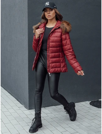 Dámská prošívaná zimní bunda s kapucí ESTELLA vínová FashionStreet TY4530