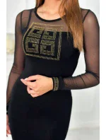 Pletené šaty s tylovými rukávy černé Pletené šaty s tylovými rukávy černé